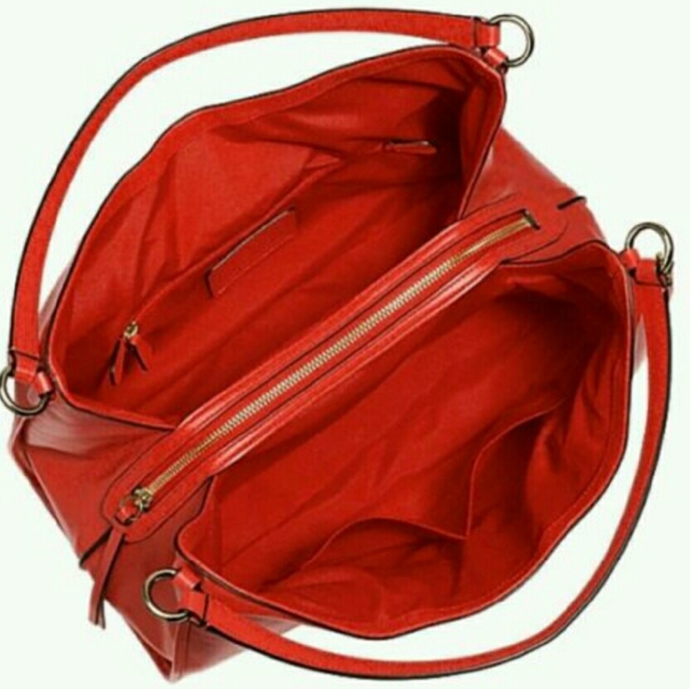 Coach Carlyle Large Handbag Luxe Smooth Leather Carmine Color Double Handles NWT - Picture 2 of 11